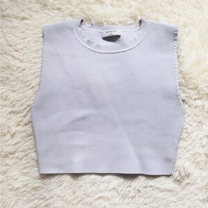 Aritzia Babaton White Ribbed Crewneck Crop Tank